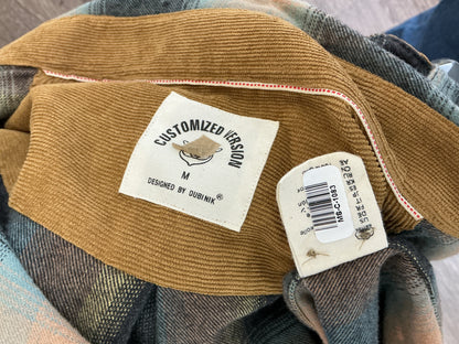 Teal and Tan Plaid Flannel Shirt with Chest Pockets Size M