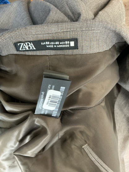 ZARA Tan Herringbone Weave Single-Button Blazer Size 40