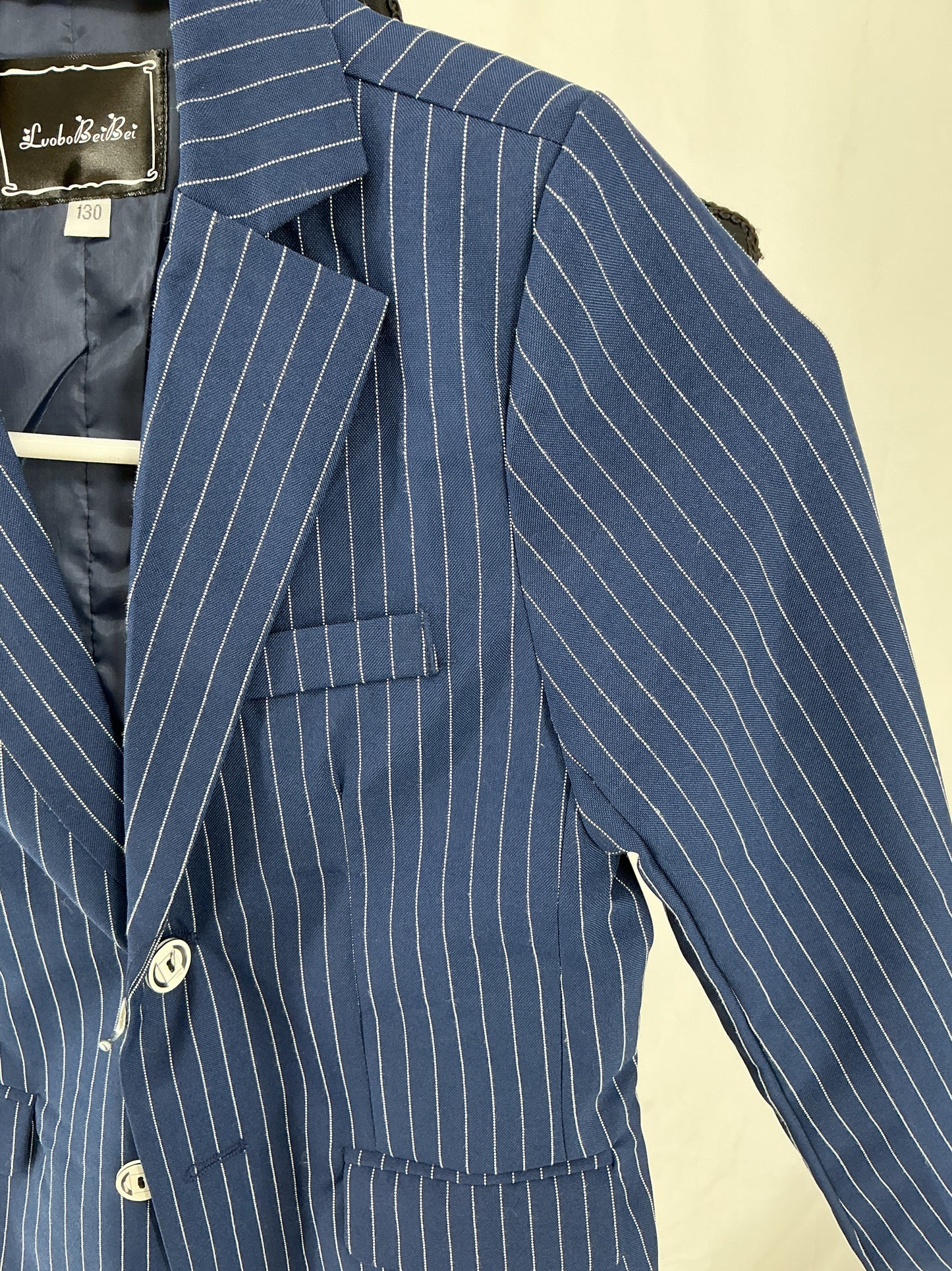 Kids Navy Pinstripe Single Breasted Suit Size 130
