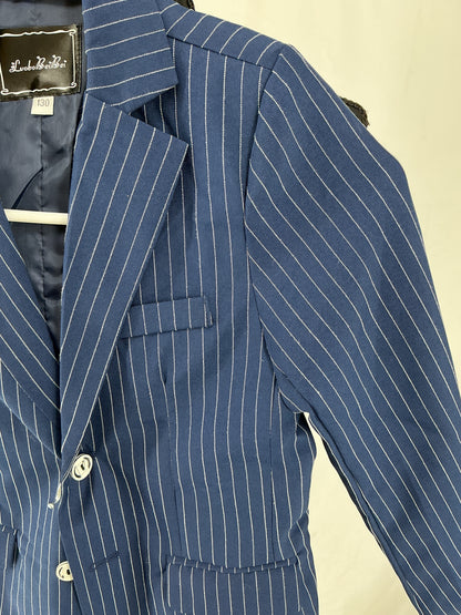 Kids Navy Pinstripe Single Breasted Suit Size 130