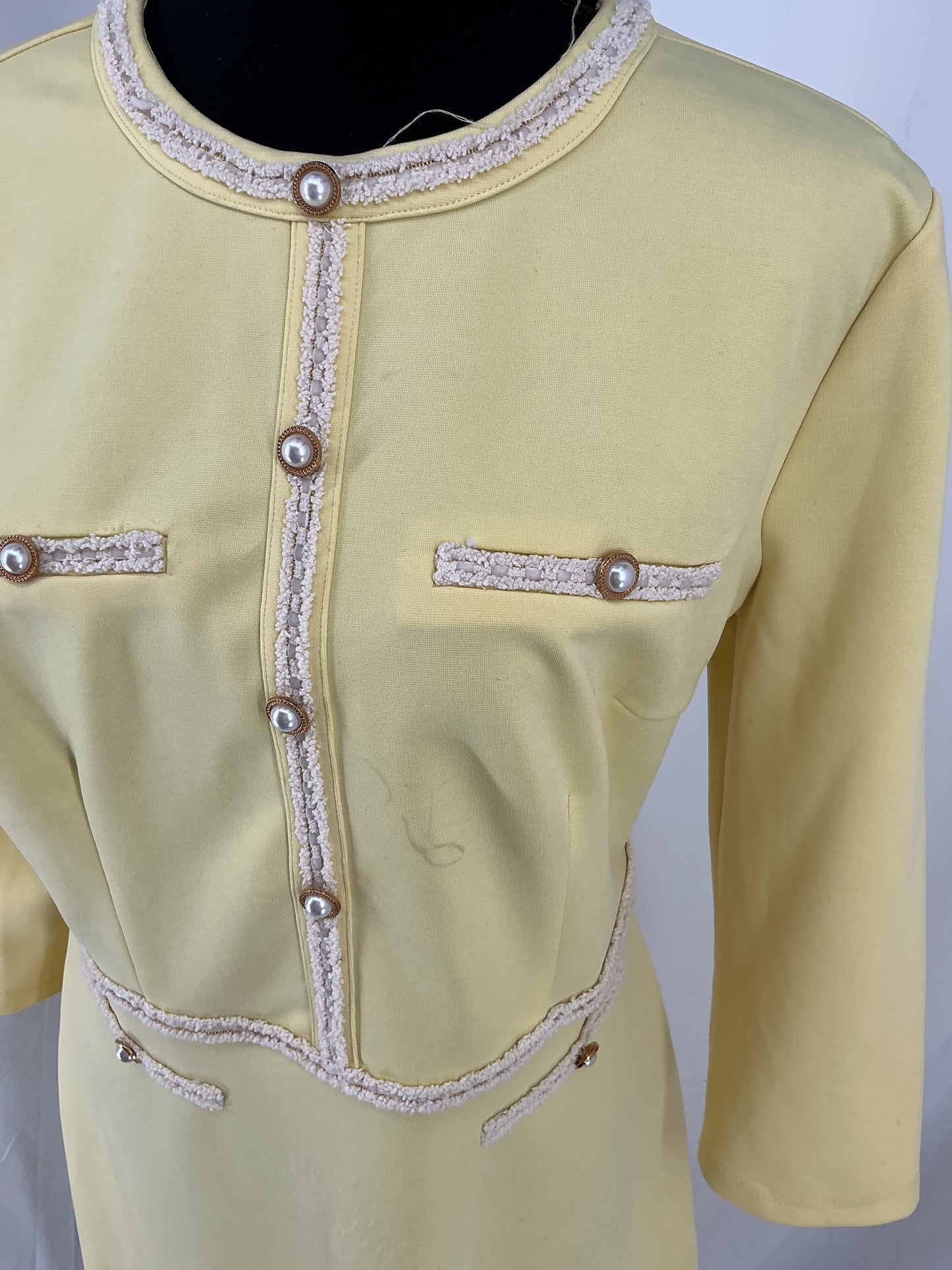HOBEMTY Pearl Button Yellow Midi Dress Size M