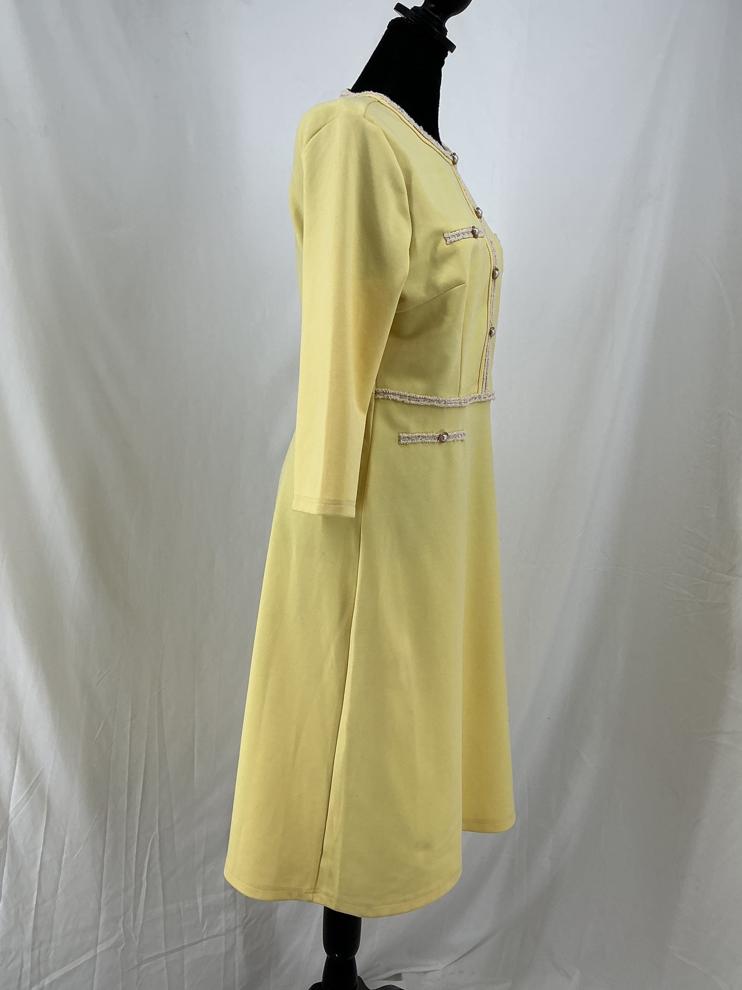 HOBEMTY Pearl Button Yellow Midi Dress Size M