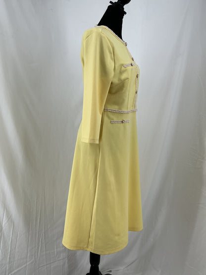 HOBEMTY Pearl Button Yellow Midi Dress Size M
