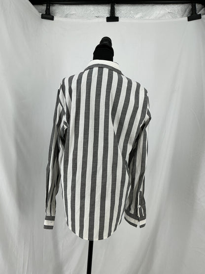 COOFANDY Black and White Vertical Stripe Button-Up Shirt Size M