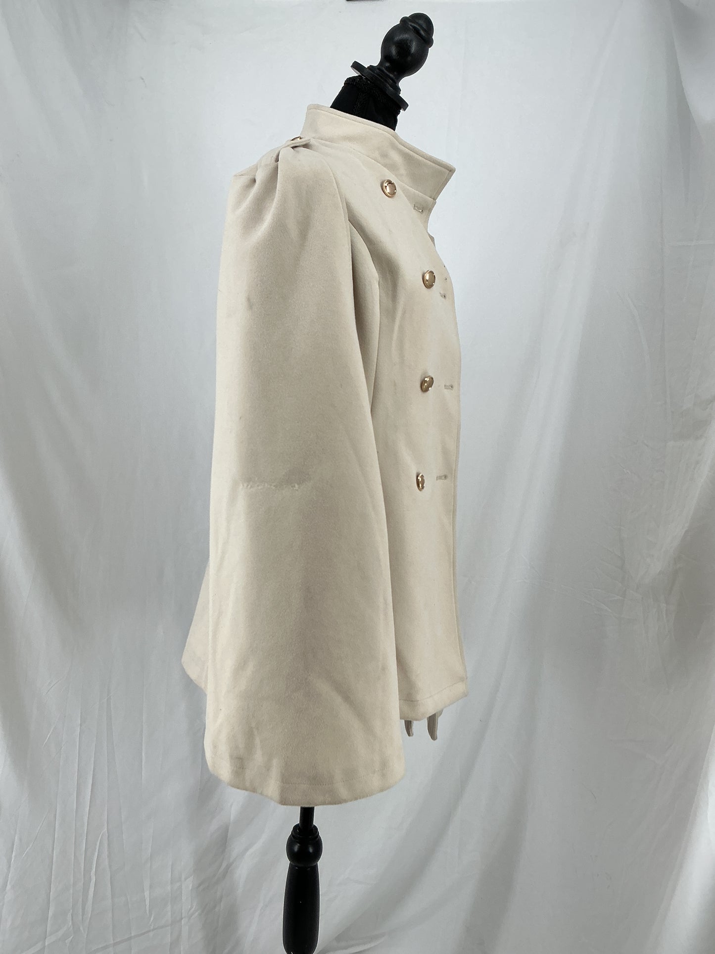 Allegra K Beige Double-Breasted Military Cape Coat Size M