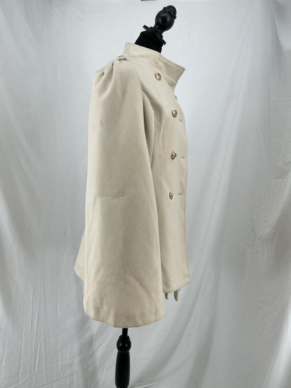 Allegra K Beige Double-Breasted Military Cape Coat Size M