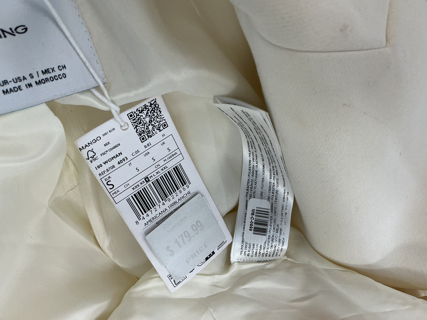 Ivory Tailored Single-Button Blazer Size S