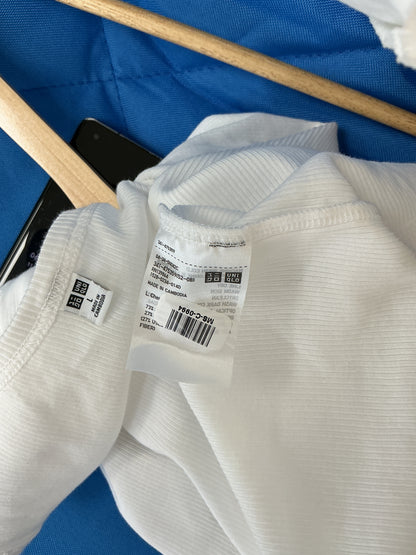 UNIQLO White Ribbed Tank Top Size L