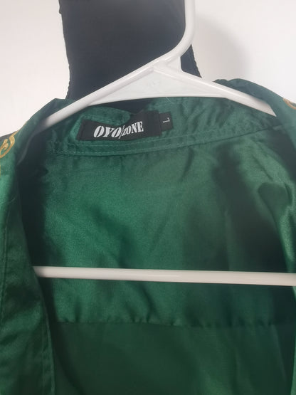 Men's Luxury Satin Dress Shirt Shiny Embroidery Silk Long Sleeve Button Up Shirts Prom Wedding Party ShirtSize L