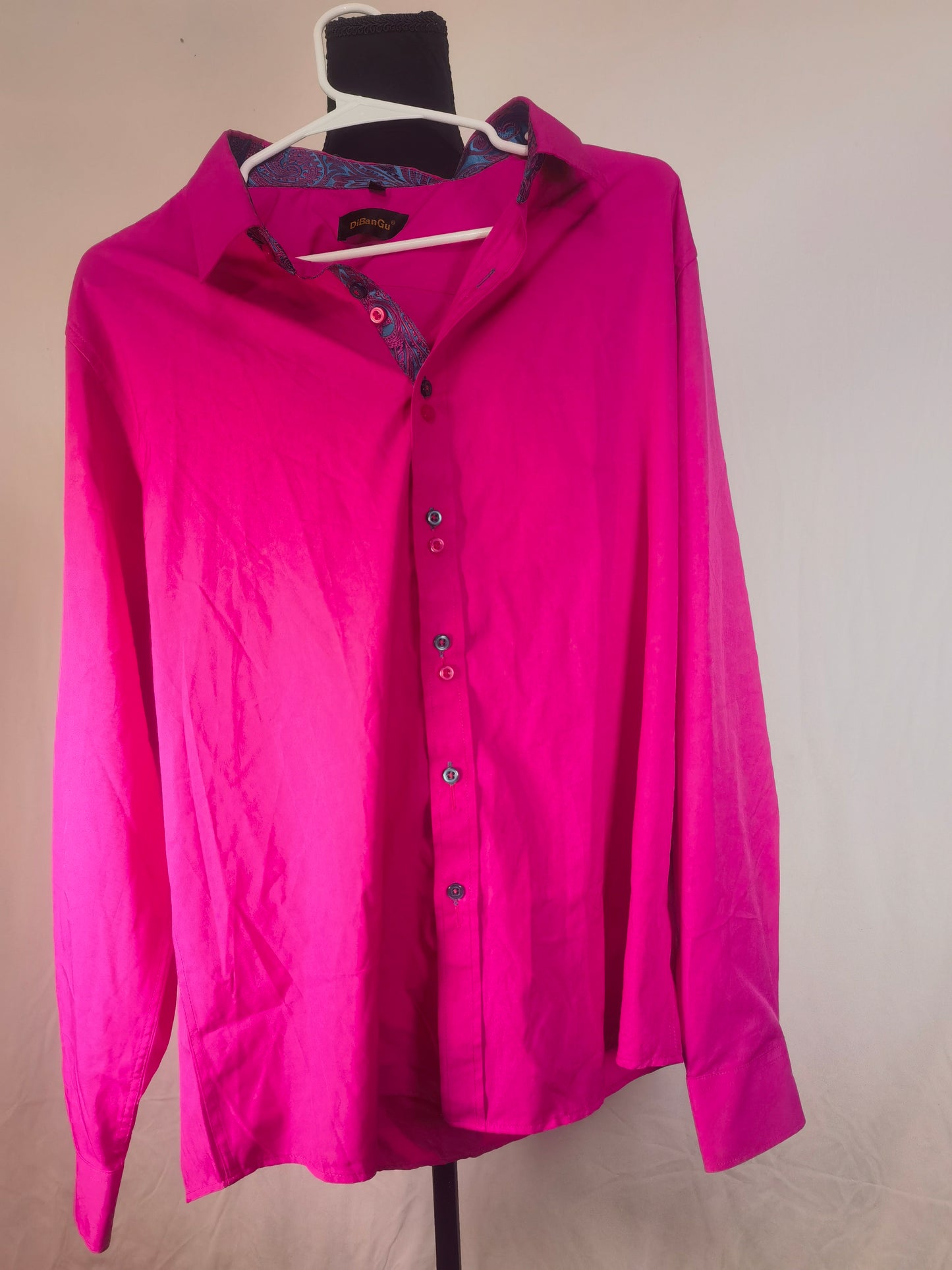 Tuxedo Shirt Palatinate Purple Solid Satin Silk Button Up Long Sleeve Shirt for Men, size L