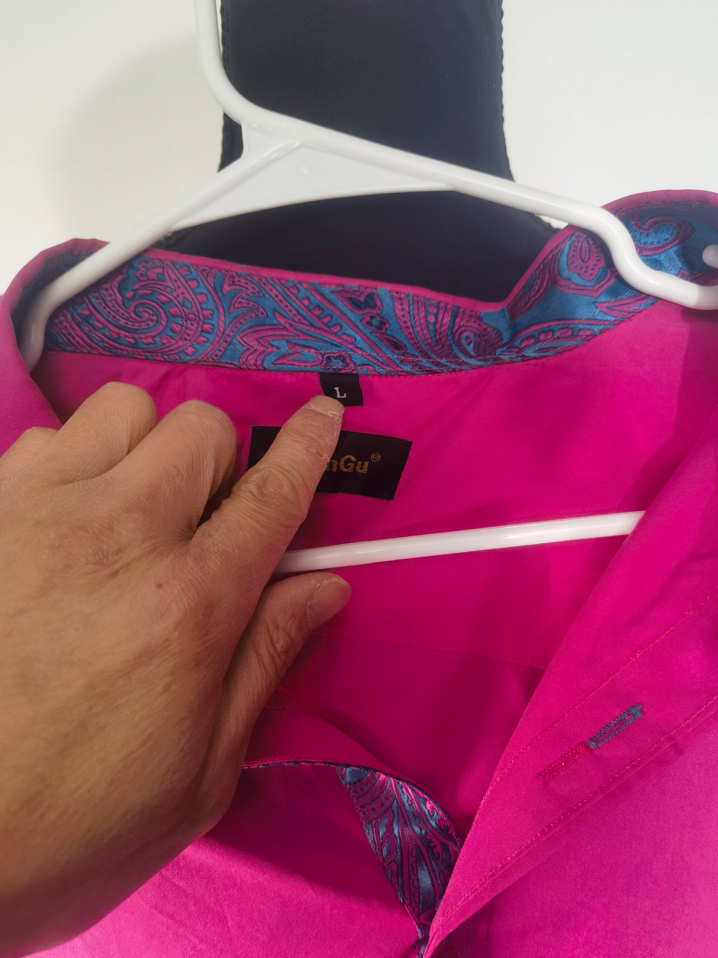 Tuxedo Shirt Palatinate Purple Solid Satin Silk Button Up Long Sleeve Shirt for Men, size L