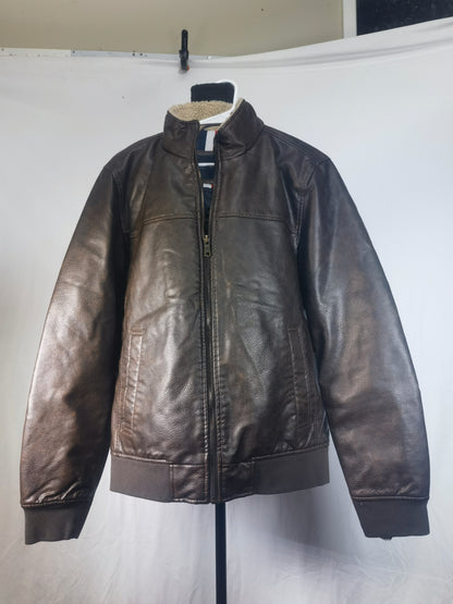Men's Faux Leather Bomber Jacket didn't find size on picture
