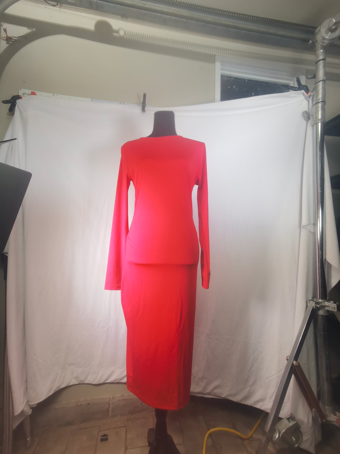 Women's red dress, long sleeves, size M