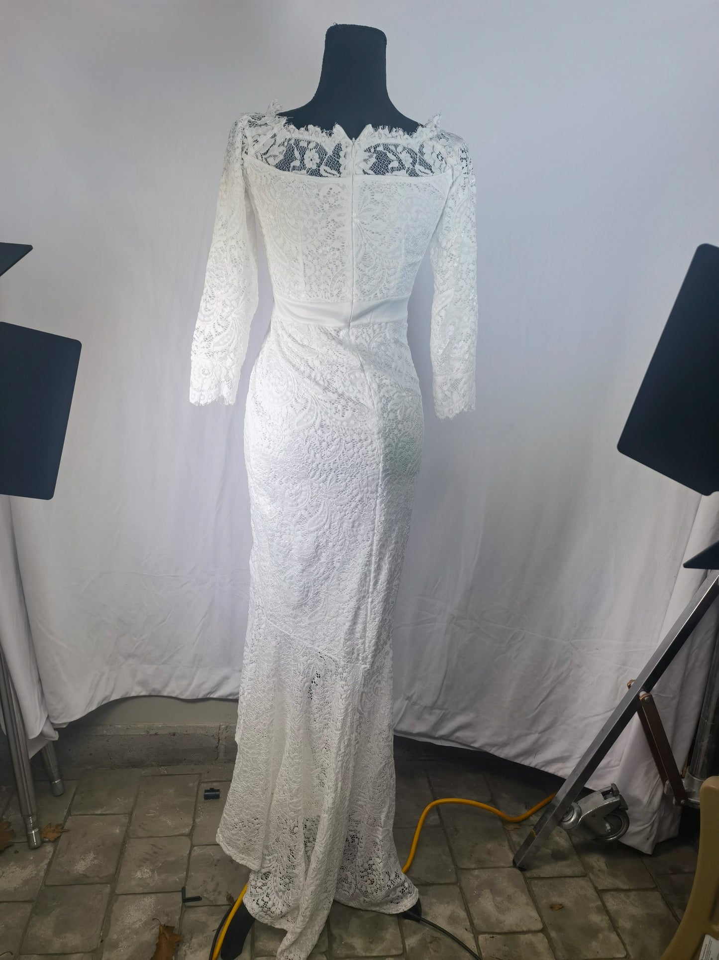 Women Solid Formal Lace Maxi Dress Long Sleeve Off Shoulder Elegant Party Gown Mermaid Dress size no