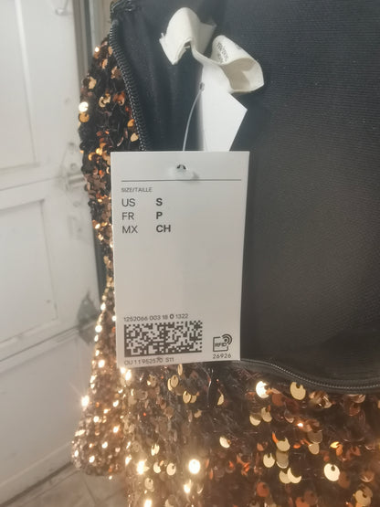 Women's Gold Shimmer Dress Long Sleeves Size S