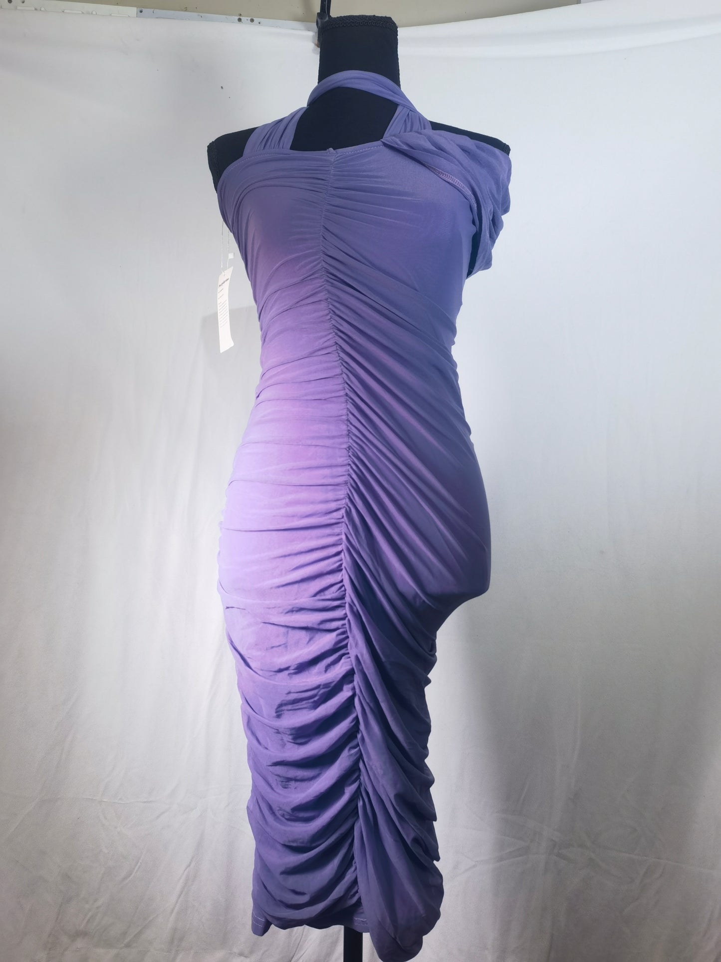 Pretty Garden Lavender Ruched Midi Dress Size Large Bodycon Off Shoulder Party Size S