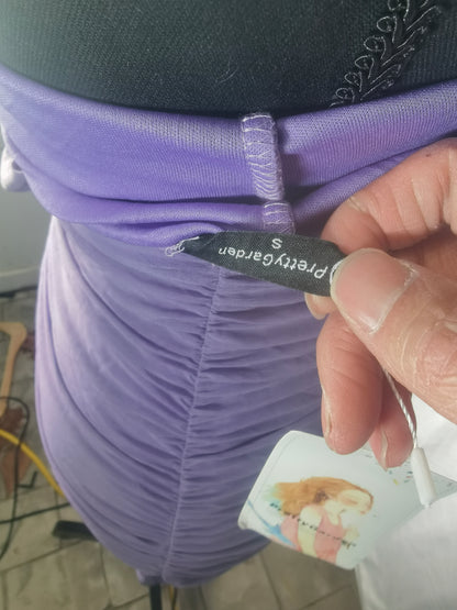 Pretty Garden Lavender Ruched Midi Dress Size Large Bodycon Off Shoulder Party Size S