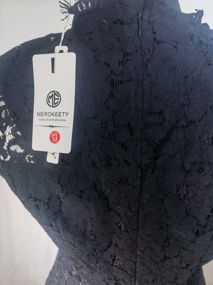 MEROKEETY Sleeveless Lace Floral Elegant Cocktail Dress Size M