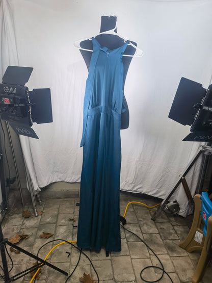 Women's Satin Tank Dress Elegant Sleeveless Mock Neck Split Hem Slip Wedding Party Formal Maxi Dress size no