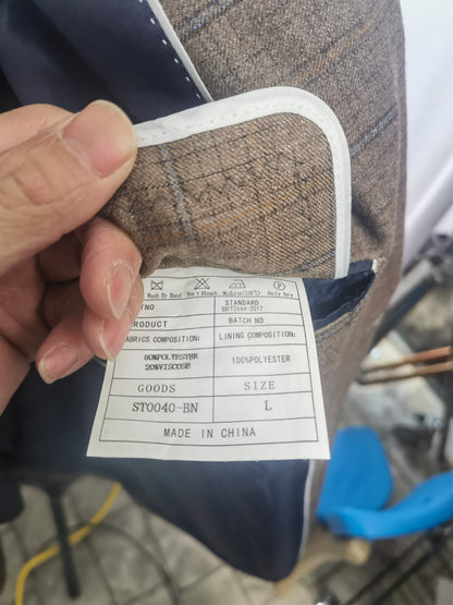 Men's Herringbone Checked Vintage Tuxedos Suit Two Buttons Two-Piece Jacket & Pants Notch Lapel Daily Business size L