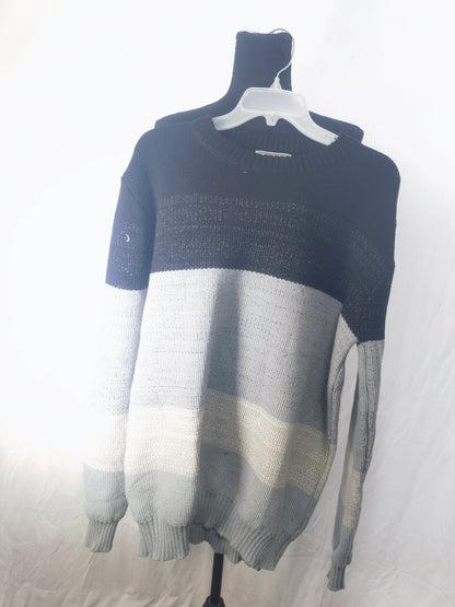 Men's Crewneck Pullover Sweater Winter Color Block Striped Sweater Soft Thermal Knitted Casual Long Sleeve Sweaters size L
