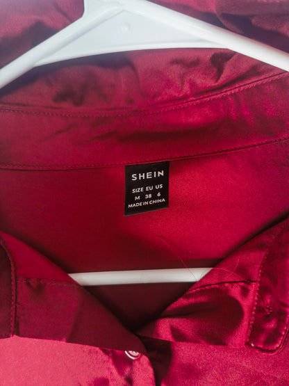 RED SATIN/SILK BUTTON DOWN SHIRT Size M
