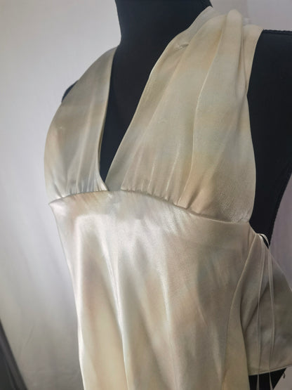 LONG SATIN EFFECT HALTER DRESS Size S