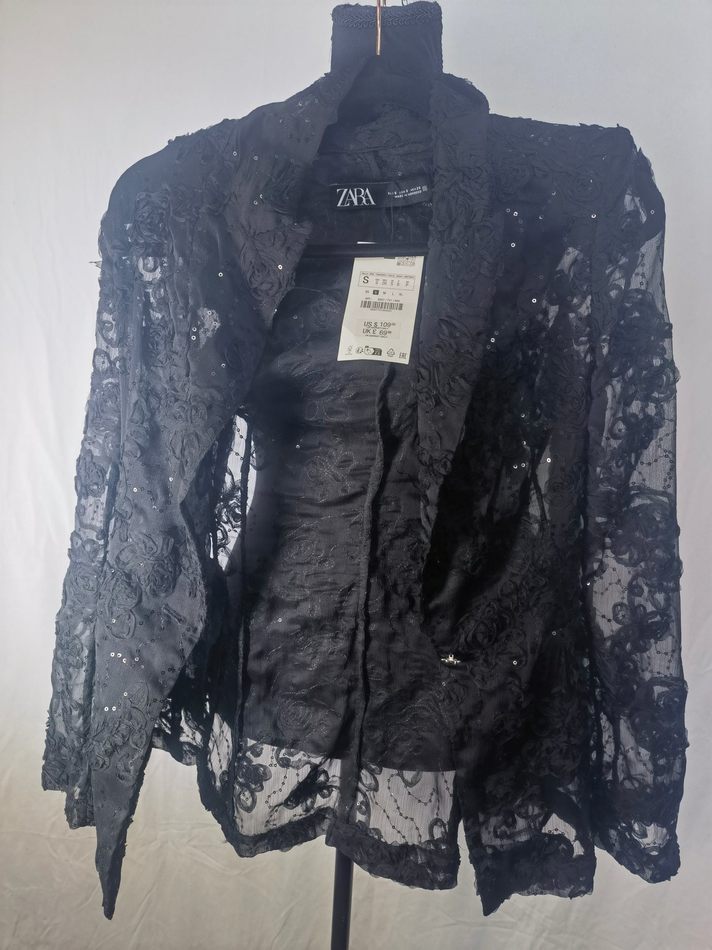 STRUCTURED SEQUINS SEMI-SHEER BLAZER Size S