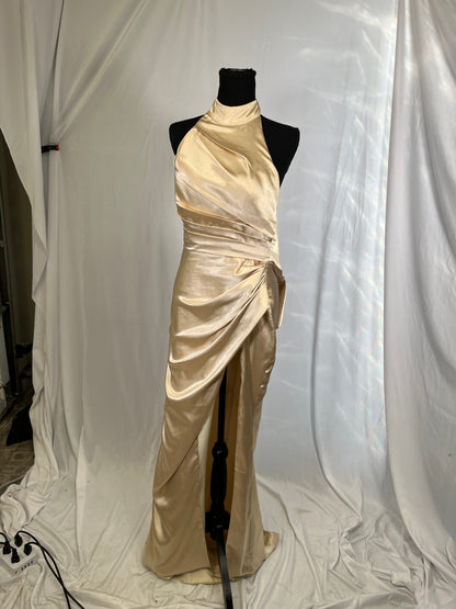 Mermaid Halter Bridesmaid Dresses Long Satin Prom Dress for Women with Slit Evening Party Sexy Backless Maxi Dress Size 2