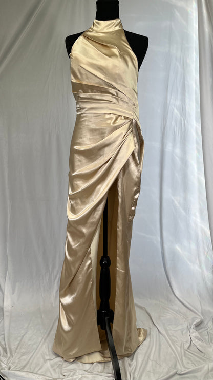 Mermaid Halter Bridesmaid Dresses Long Satin Prom Dress for Women with Slit Evening Party Sexy Backless Maxi Dress Size 2