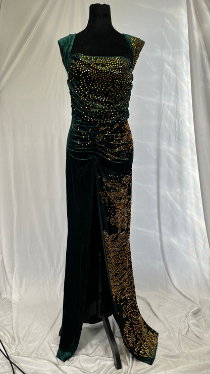 Green Off Shoulder Maxi Dress for Women Elegant Long Evening Gown with Ruched Bodycon Formal Wedding Guest Party size L