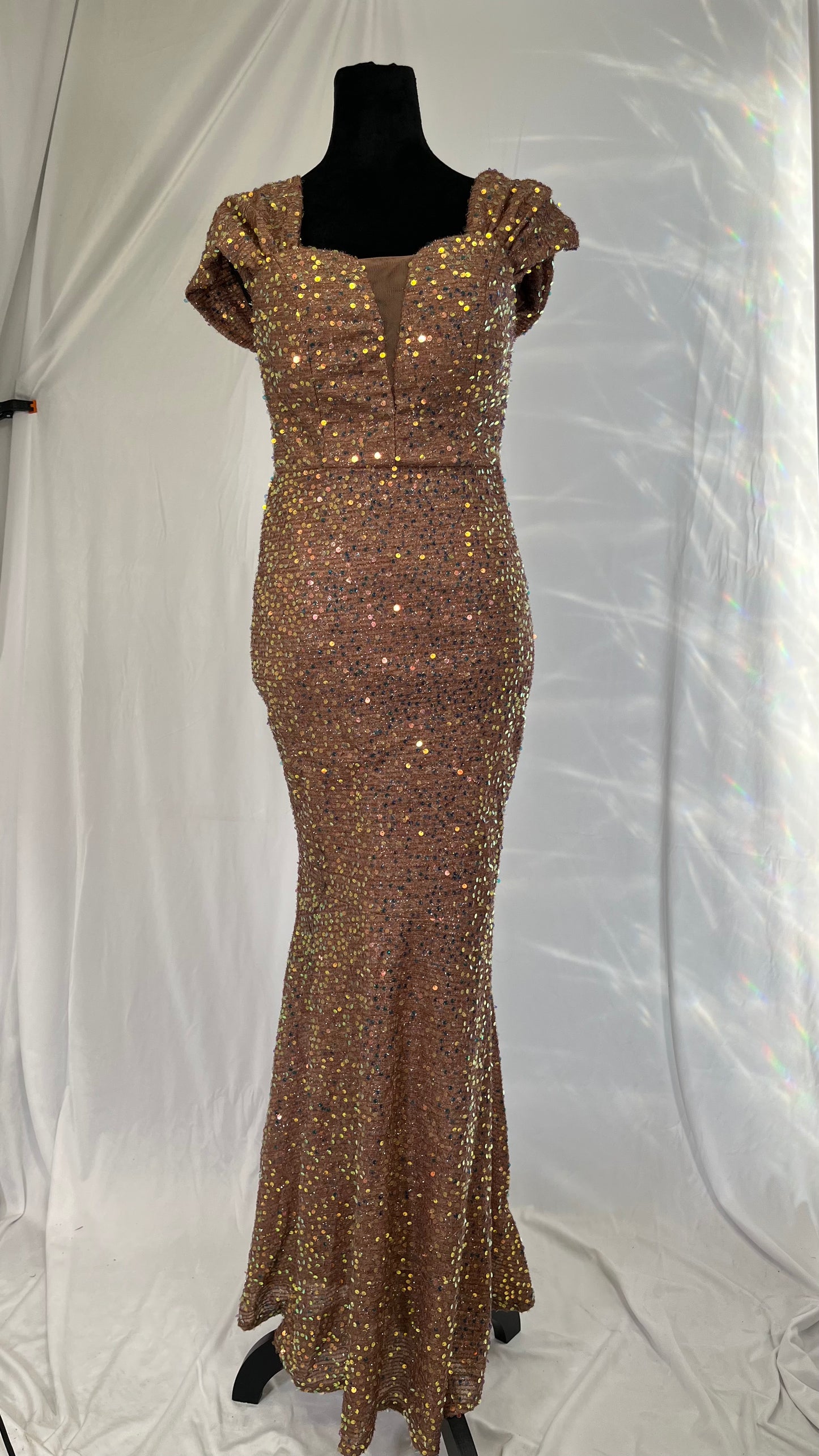 Women's Asymmetrical Neckline Pleated Shimmering Evening Dress Size S