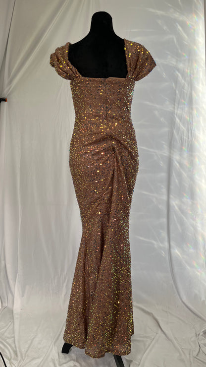 Women's Asymmetrical Neckline Pleated Shimmering Evening Dress Size S