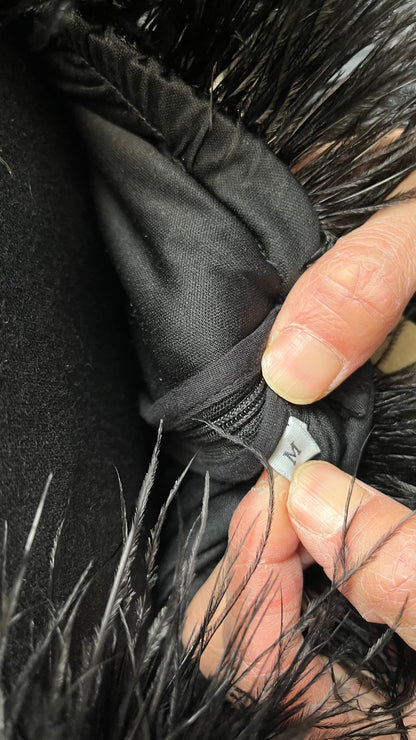 AOMEI Women's Black Puff Sleeve Velvet Glitter Embroidery Sequin Long Dress  Size M