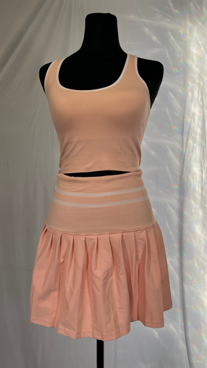 Beautyin Women 2 Pieces Tennis Skirt High Waisted Pleated Skirt Sets Seamless Colorblock Golf Outfits Top and Skirt Size S