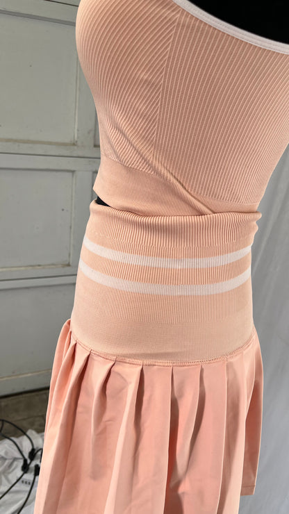 Beautyin Women 2 Pieces Tennis Skirt High Waisted Pleated Skirt Sets Seamless Colorblock Golf Outfits Top and Skirt Size S