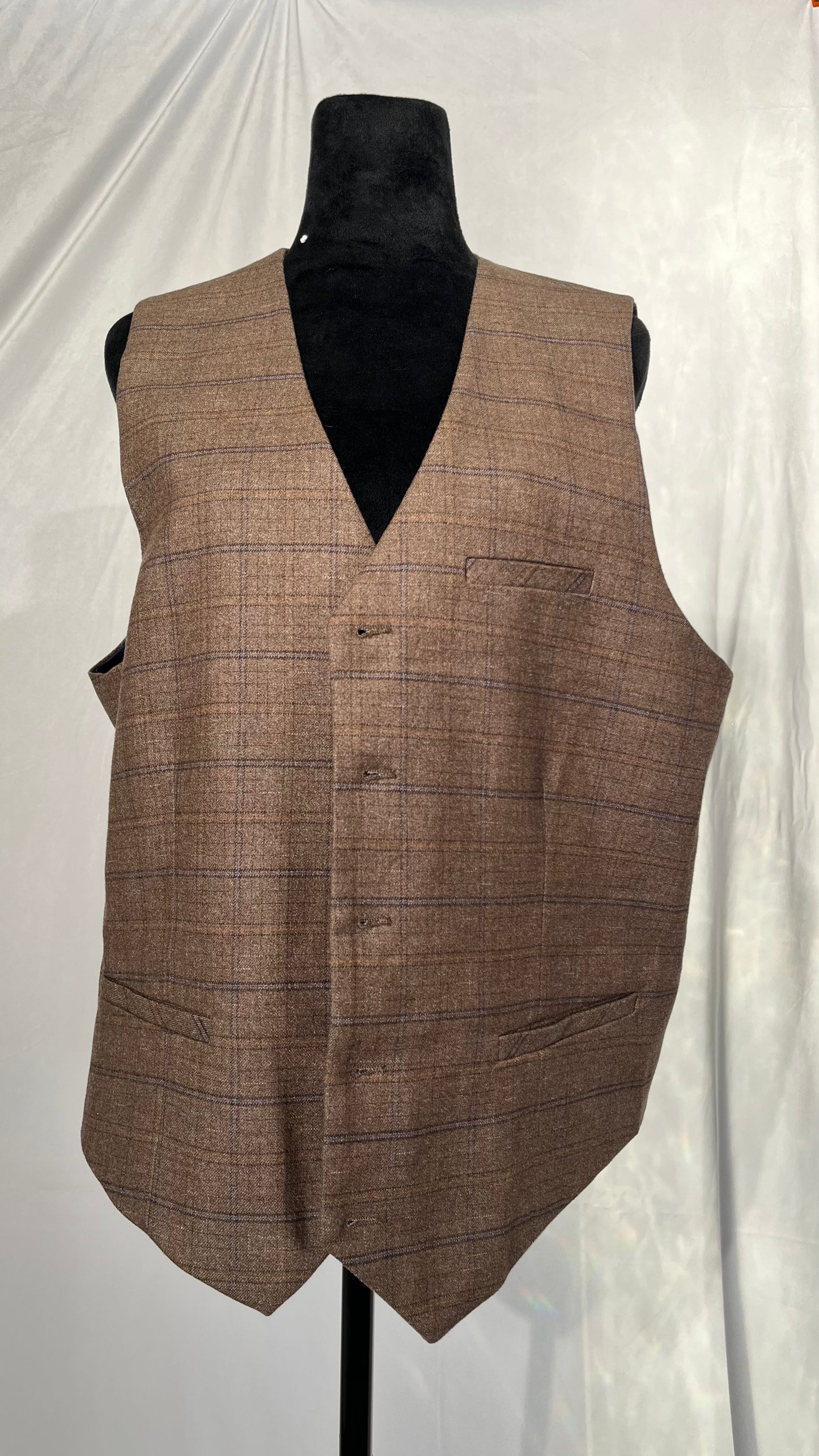 Mens Suit Vests Brown Black Waistcoat Vest Man Plaid Steampunk Jacket Tweed V-Neck Slim Fit Gilet Wedding Clothing  Size L