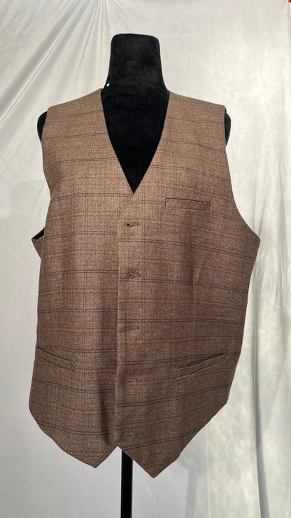 Mens Suit Vests Brown Black Waistcoat Vest Man Plaid Steampunk Jacket Tweed V-Neck Slim Fit Gilet Wedding Clothing  Size L