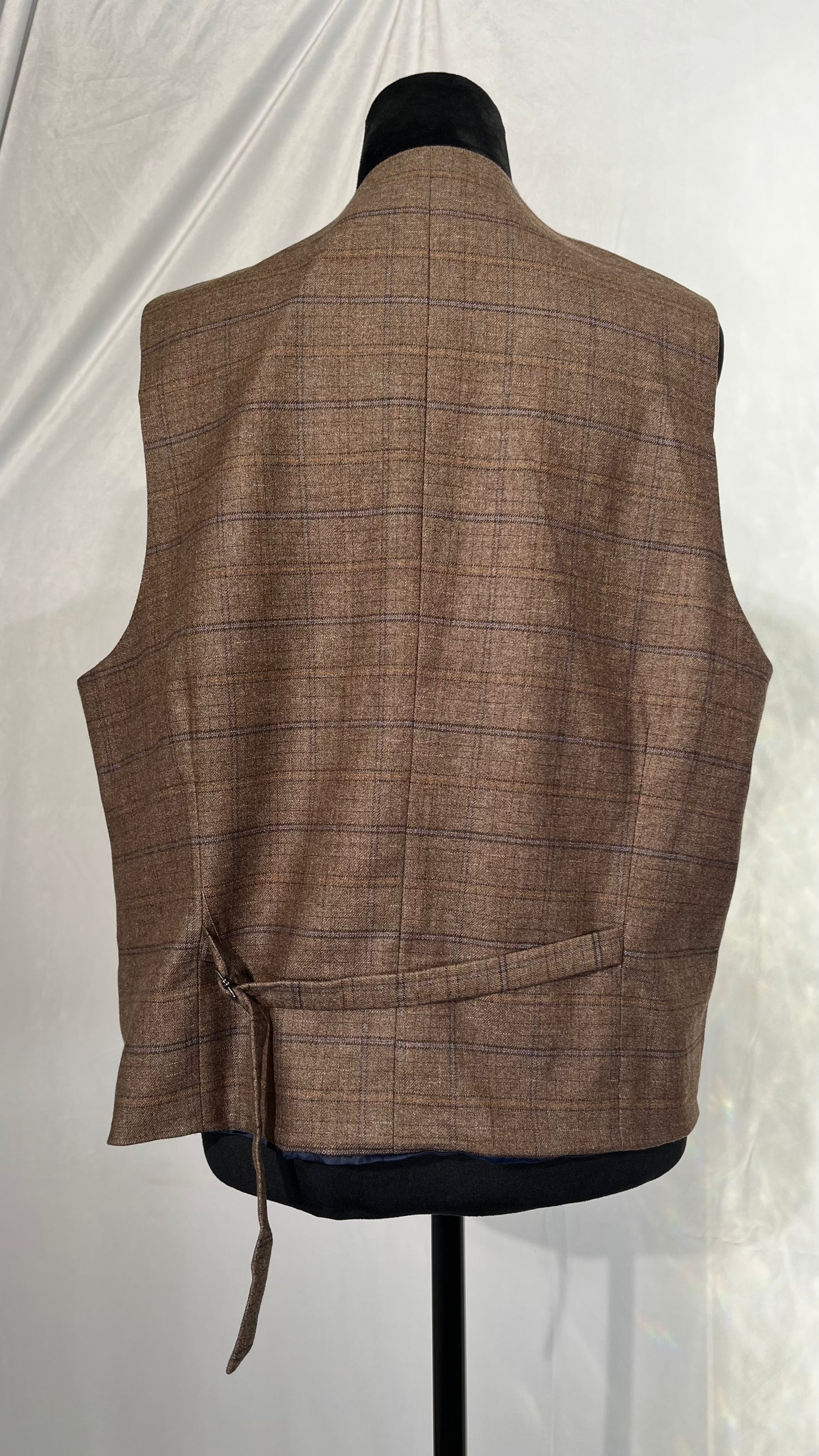 Mens Suit Vests Brown Black Waistcoat Vest Man Plaid Steampunk Jacket Tweed V-Neck Slim Fit Gilet Wedding Clothing  Size L