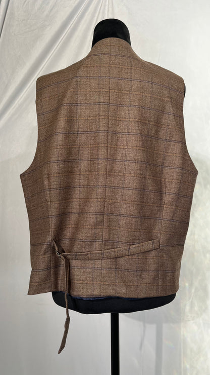 Mens Suit Vests Brown Black Waistcoat Vest Man Plaid Steampunk Jacket Tweed V-Neck Slim Fit Gilet Wedding Clothing  Size L