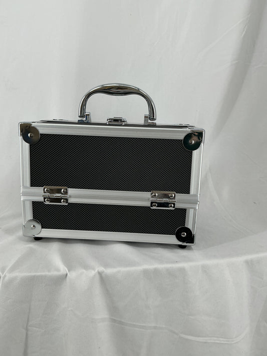 Aluminum Makeup Train Case with Fold-Out Trays and Mirror