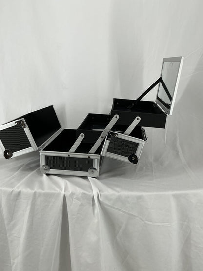 Aluminum Makeup Train Case with Fold-Out Trays and Mirror