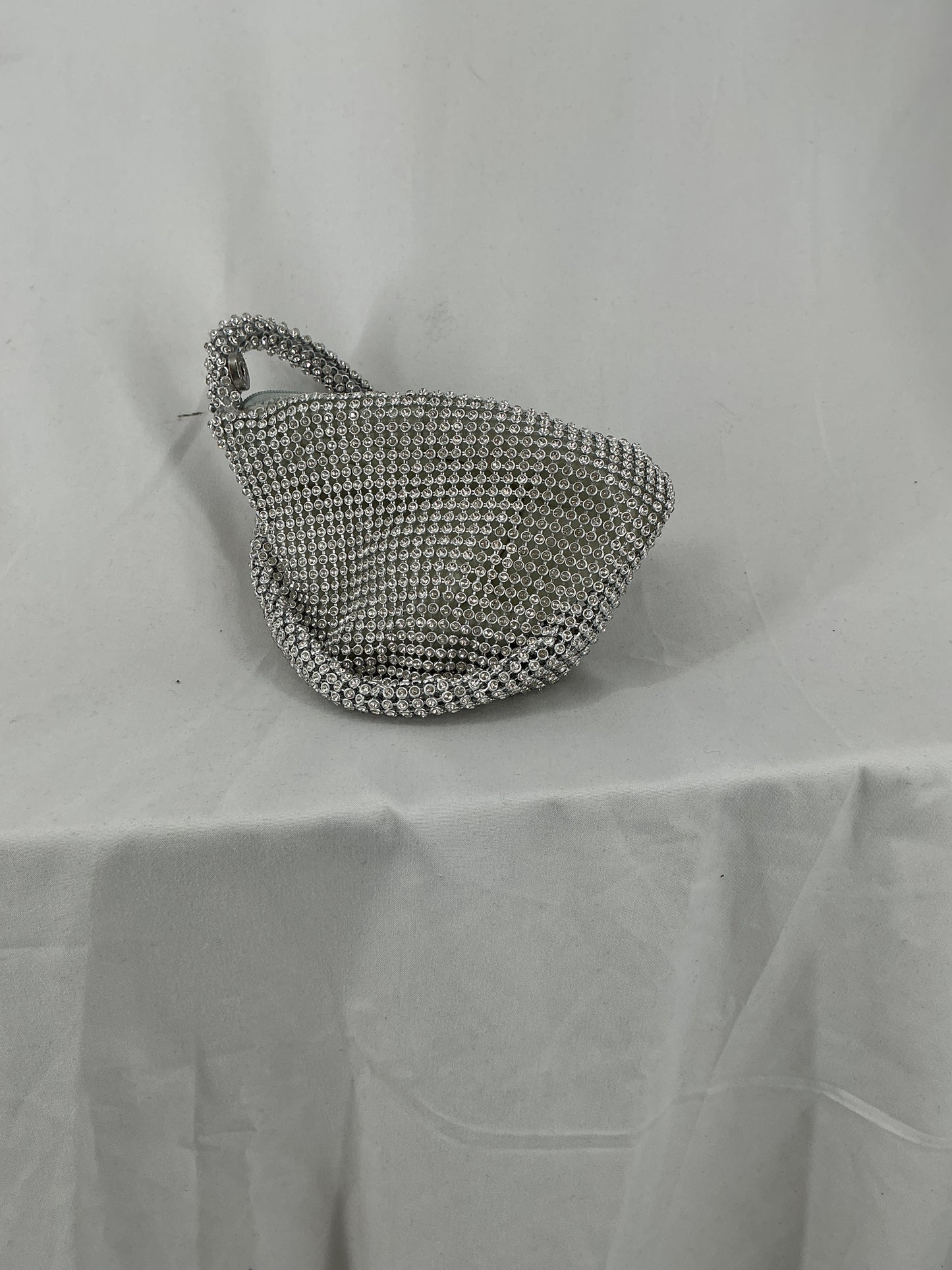 Silver Rhinestone Mini Evening Bag with Top Handle