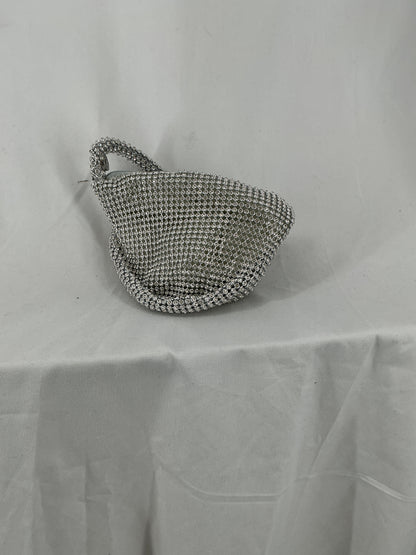 Silver Rhinestone Mini Evening Bag with Top Handle