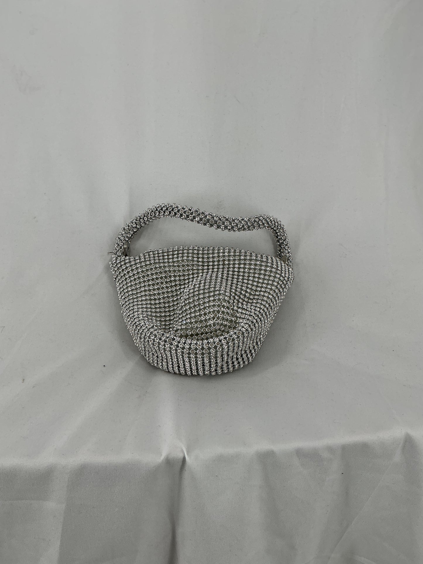 Silver Rhinestone Mini Evening Bag with Top Handle