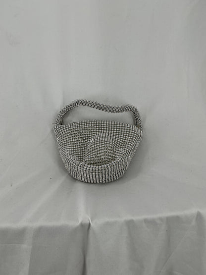 Silver Rhinestone Mini Evening Bag with Top Handle