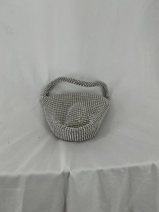 Silver Rhinestone Mini Evening Bag with Top Handle