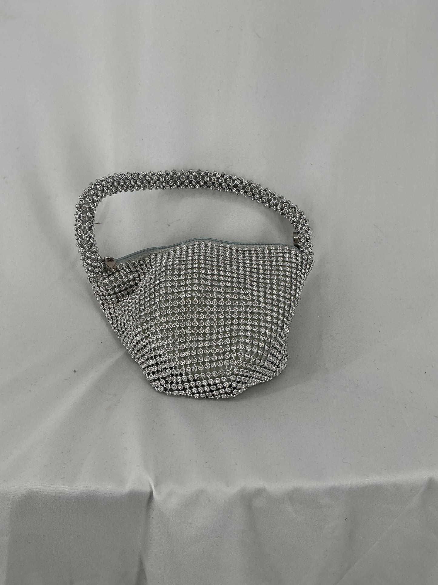 Silver Rhinestone Mini Evening Bag with Top Handle