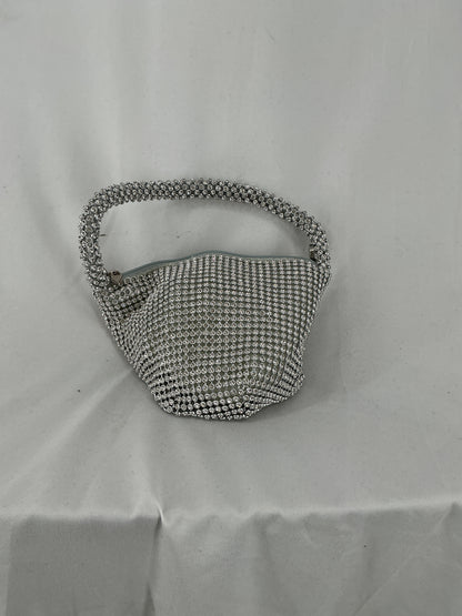 Silver Rhinestone Mini Evening Bag with Top Handle