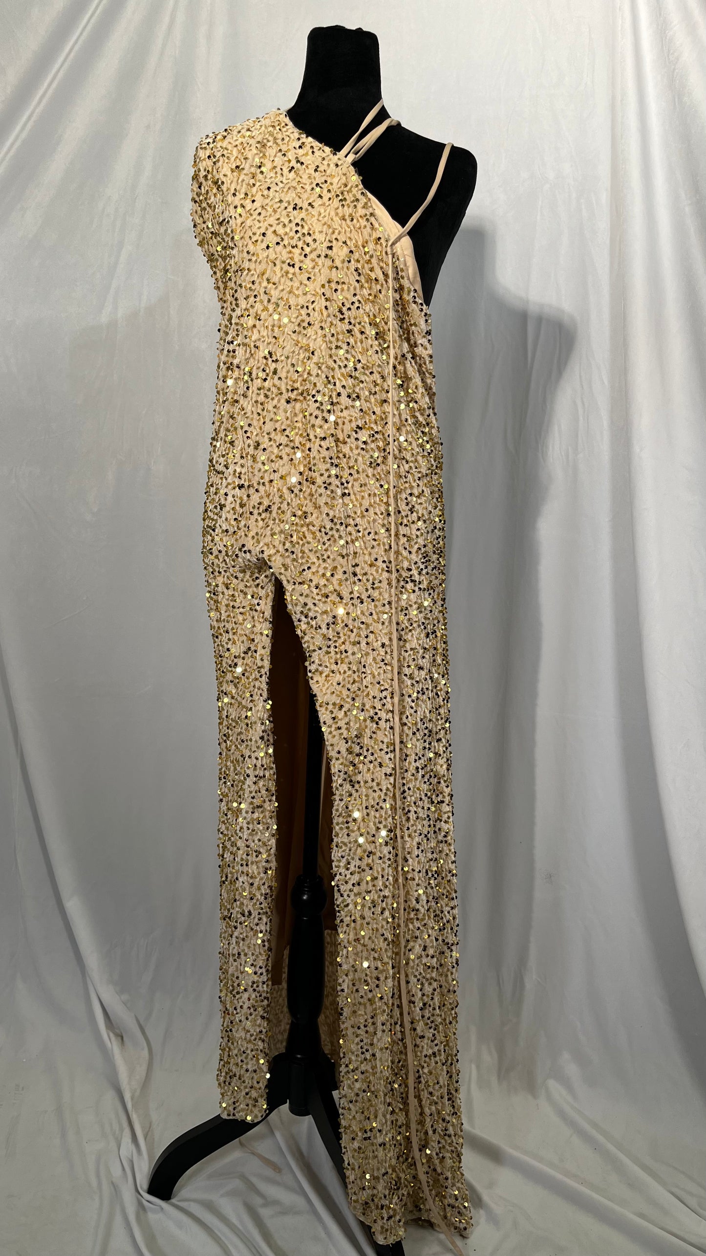 One Shoulder Maxi Long Dresses Women Sparkling Sequin Backless Sexy Evening Party Dress Size 2